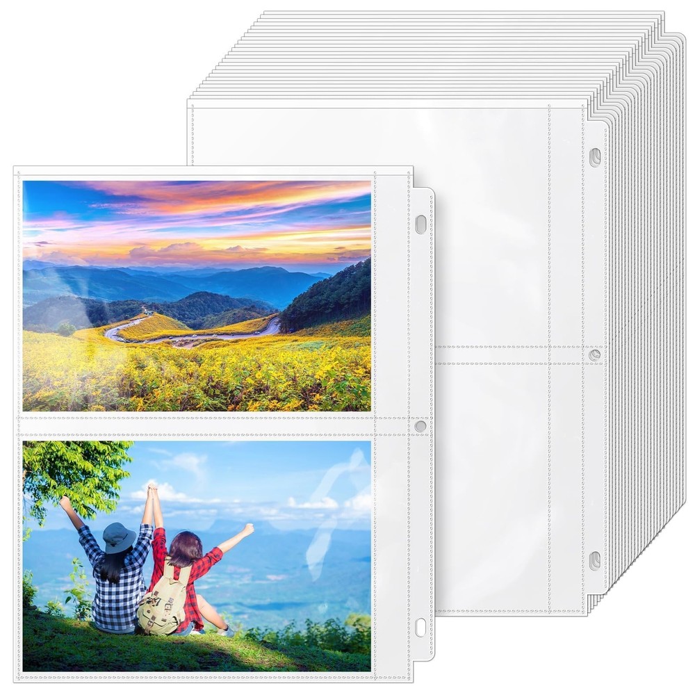 50 Pack 5″ x 7″ Clear Photo Sleeves for 3 Ring Binder, Double Sided 2-Pocket She