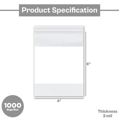 Clear Reclosable Plastic Bags White Block 4″ x 6″ 2 Mil Top Seal Bag 1000 Pcs