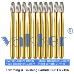 10/Pack Dental Trimming & Finishing Gold Carbide Burs Round Needle Egg FG7106
