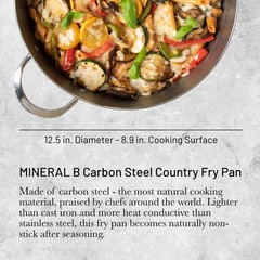 De Buyer Mineral B Carbon Steel Country Fry Pan – 12.5 Diameter 8.9 Cooking