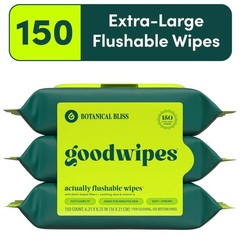 goodwipes Flushable Butt Wipes, Botanical Bliss Scented, 3 Pack, 150 Wipes Total