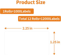 12 Rolls Thermal Shipping Labels (12,000 Labels) – 2.25 X 1.25 Inch Direct Therm