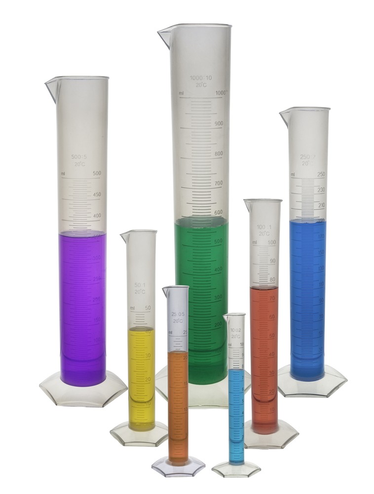 Polypropylene Graduated Cylinders, Set of 7, – 10, 25, 50, 100, 250, 500, 1000mL