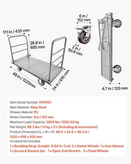 VEVOR Platform Truck 2650 lbs Heavy Duty Foldable Hand Push Cart with Wheels