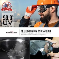 BISON LIFE SplashPro, Safety Goggles Over Glasses, ANSI Z87.1 Anti-Fog Safety Go