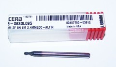 (5) 1.60mm (.0630″) 2 FLUTE CARBIDE ENDMILL STUB BALL ALTIN COATED 1635-0630L095