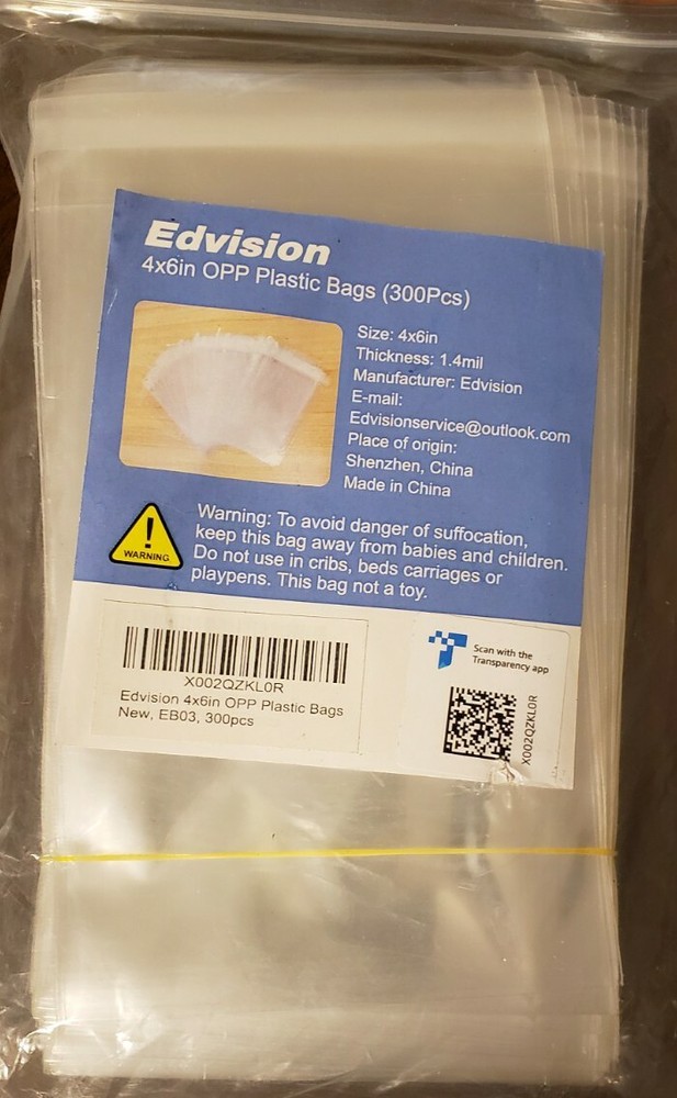 ( 300 Pieces ) Envision 4 x 6 in OPP Plastic bags Thickness 1.4 mil