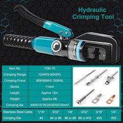 10 Tons Hydraulic Crimping Tool with 9 Dies – Battery Cable Crimper Tool & Wire