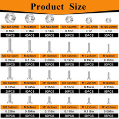 1120Pcs 304 Stainless Steel M1 M1.2 M1.4 M1.6 M2 M2.5 Metric Micro Screws Nuts A