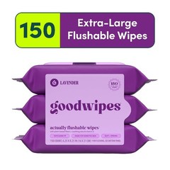 Flushable Wet Wipes Lavender Scented Personal Hygiene Moist Tissues 3 Pack 150