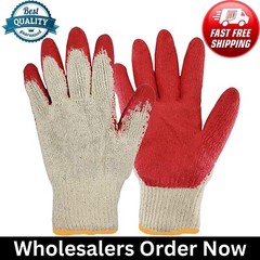 WHOLESALE 300 Pairs Red Latex Dipped Gloves Rubber Palm Coated Work Gloves