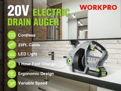 WORKPRO 20V Electric Drain Auger 25Ft Plumbing Snake Drain Hair Cleaning Machine