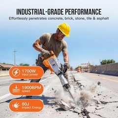 Electric Demolition Jack-Hammer Concrete Breaker 1700W 1900 BPM 60J 2 Chisels