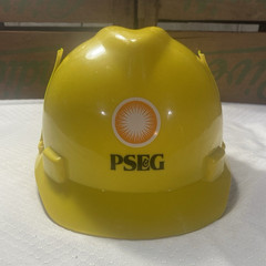 Vintage PSE&G MSA V-Gard Yellow Hard Hat w/ Ratchet Suspension, ANSI Class E