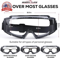BISON LIFE SplashPro, Safety Goggles Over Glasses, ANSI Z87.1 Anti-Fog Safety Go