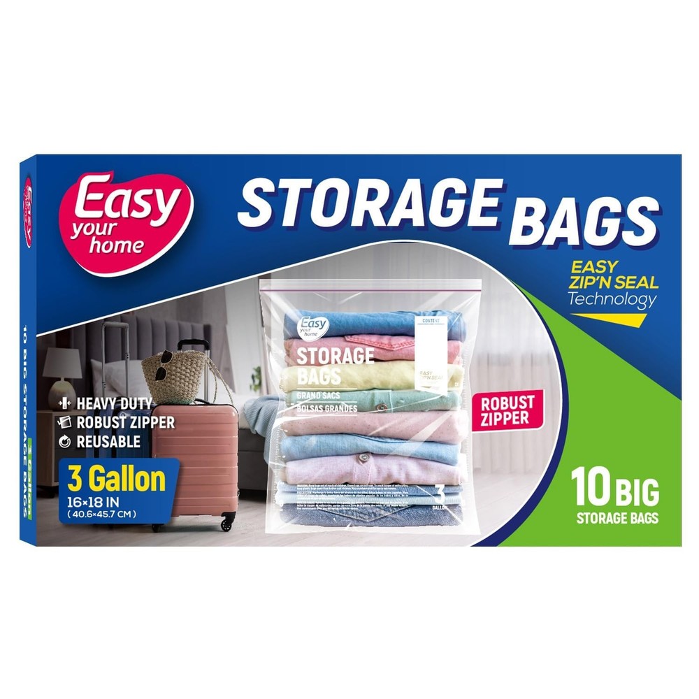 10PCS 3 Gallon Zipper Lock Storage Bags,16″x18″,Reusable Extra Large