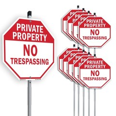 Private Property No Trespassing Octagon Sign With Stake Weather Resistant