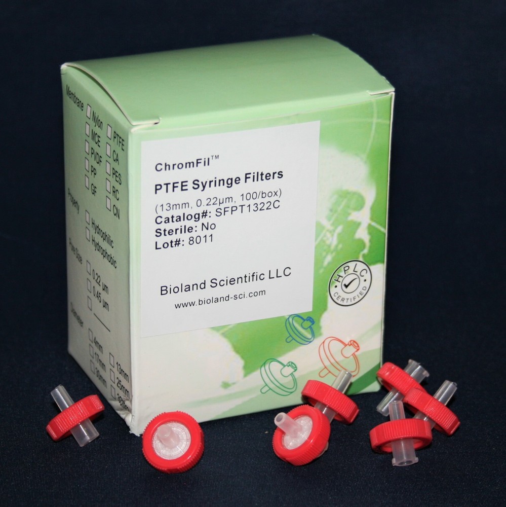 13mm PTFE Syringe Filter (0.22um/0.45 um Pore Sizes, Non-sterile, 100 pieces)