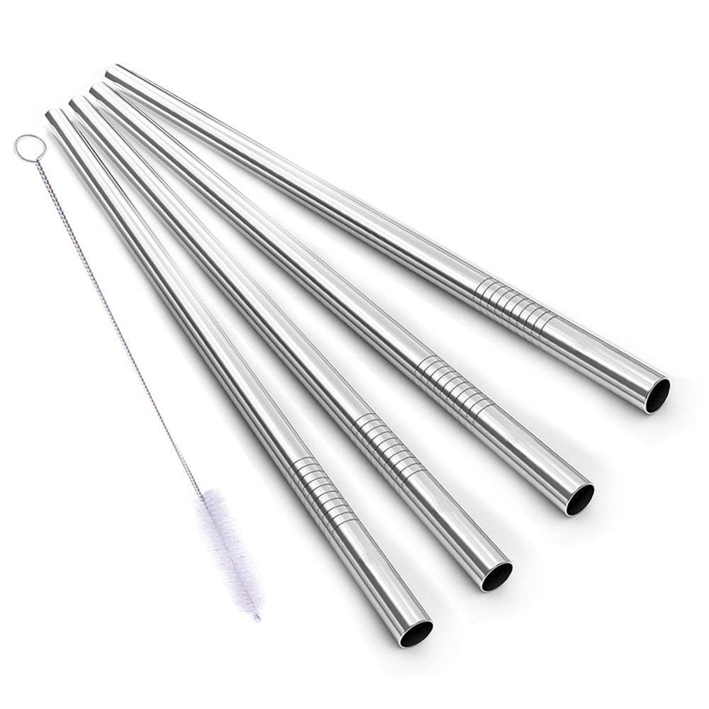 ALINK Stainless Steel Smoothie Straws, 9 inch X 0.315 Wide Straight, Silver