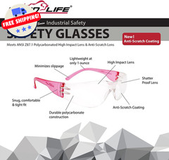 Safety Glasses – Scratch Resistant Wraparound Eyeware, Polycarbonate, 12 Colors
