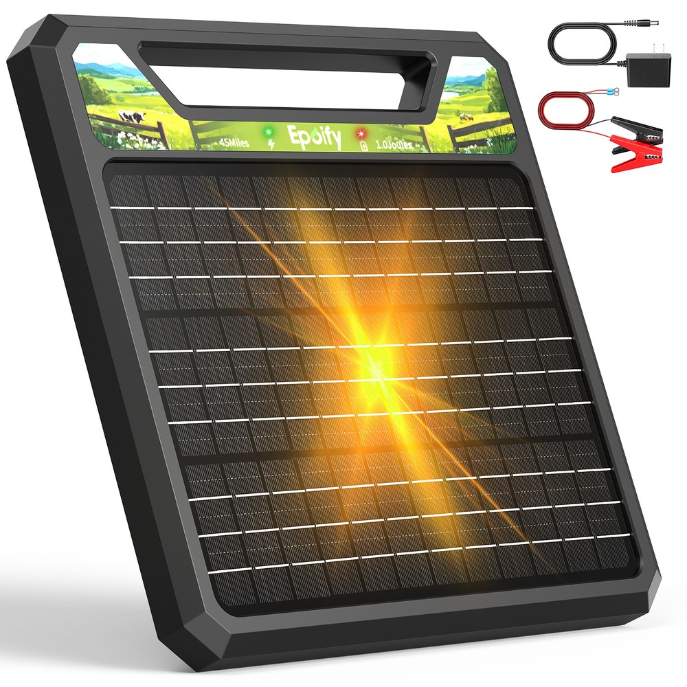 Solar Powered Electric Fence Day Night 45 Mile 1.0J Solar Electric Fence Charger