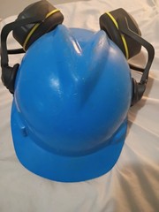 MSA V-Gard Hard Hat Adjustable Blue Class E W Ear Protection Included
