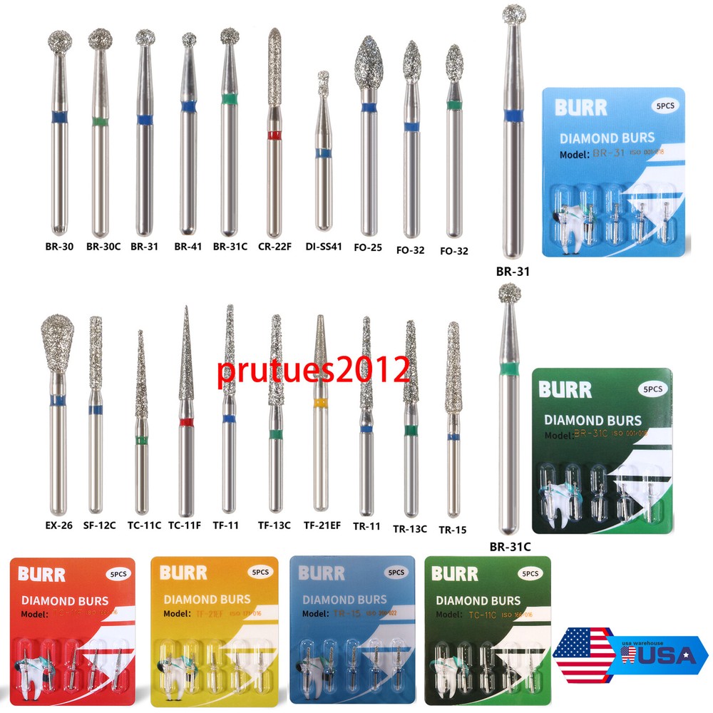 100pcs Dental Diamond Burs for High Speed Handpiece Medium Friction Grip 1.6MM