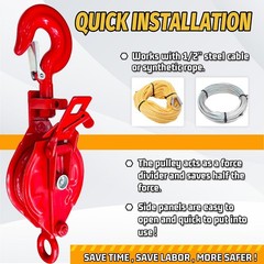 1 Ton Snatch Block with Hook, Easy-Open Design Snatch Block