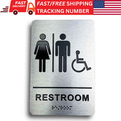 Unisex Restroom Sign with Braille, Aluminum 9 x 6″ ADA Restroom Sign