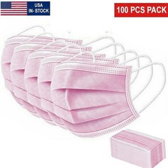 PINK 100 PCS Disposable Face Mask Non Medical Surgical 3 Ply Ear loop Masks USA