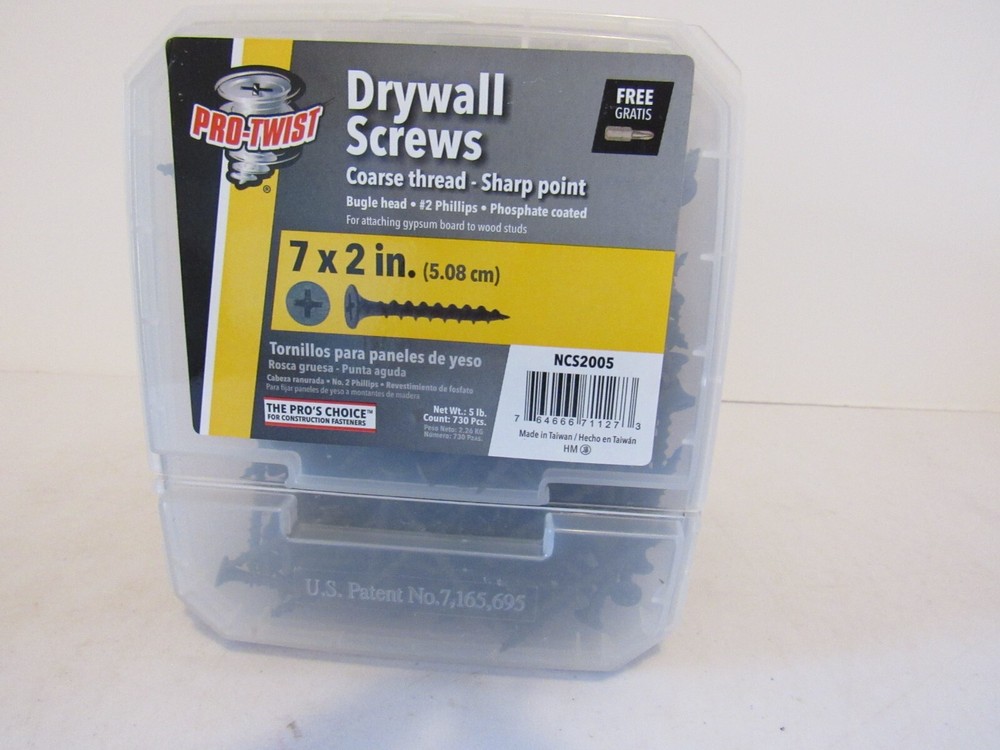Pro-Twist NCS2005 Coarse Thread Sharp Point Drywall Screws 7×2″ 5 LBS Phillips