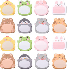16 Packs Cartoon Animal, Self-Stick Note Pad Set, Cute Sticky Labels Shaped Mem