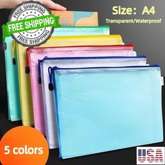 5 PCS A4 Mesh File Bags, 5 – Color Transparent Waterproof Document Pouches w/Zip
