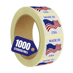 Made in USA Labels 1 X 1 Inches American Flag Stickers Glossy Paper, 1000 PCS Pe