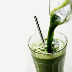 ALINK Stainless Steel Smoothie Straws, 9 inch X 0.315 Wide Straight, Silver