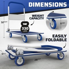 Folding Hand Truck Dolly Cart with Wheels Luggage Cart Trolley Moving 330lbs
