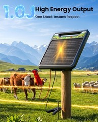 45-Mile Solar Electric Fence Charger 1.0J 8KV-12KV Electric Energizer for Cattle