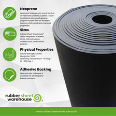 Neoprene Rubber Sheet Solid 1/4 Thick 6″ wide x 12″ 60A Duro Black