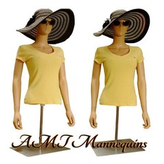 Skin Tone Female Half Body Mannequin Dress Body Form+Metal Base, with 1 arm bent