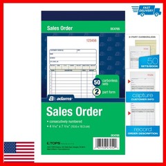 Adams Sales Order Book, 2-Part Carbonless, 50 Sets, 4-3/16 x 7-3/16