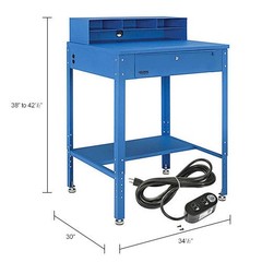 34-1/2″W x 30″D x 38″H Shop Desk with Pigeonhole Riser Electrical Outlets Flat