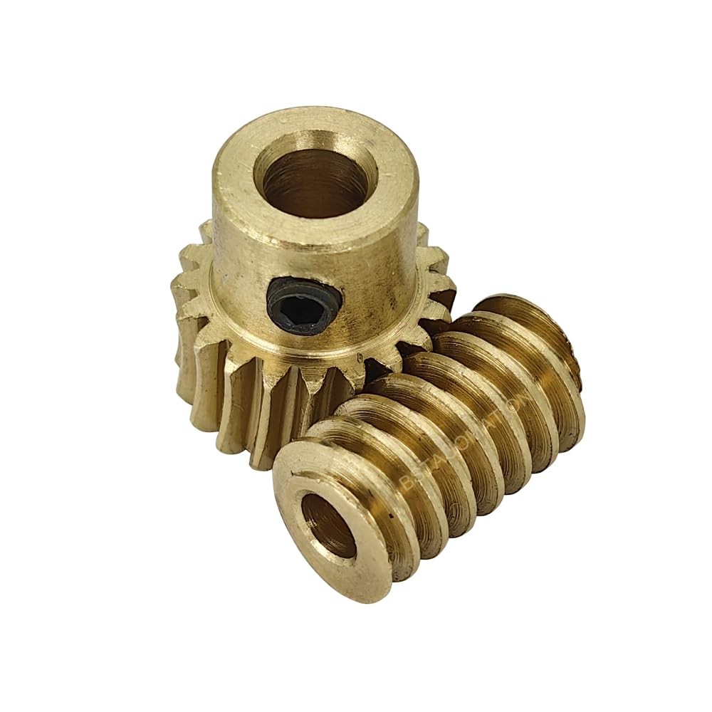 Brass Worm Gear Set – 0.5 Modulus 20T 20:1 Gear-5mm bore, Rod-3mm bore