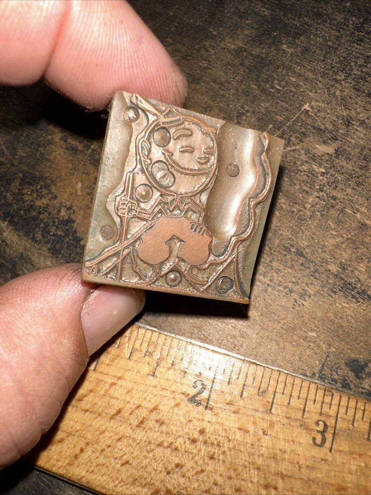 Print Block ( Happy Man Smiling ) Copper Face. Cartoon Character??