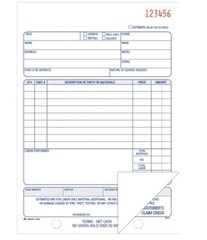 Adams Repair Order Book, Carbonless, 2-Part, White/White, 5-9/16 x 8-7/16 Inches