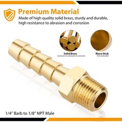 4Pcs Brass Hose Barb Fittings 1/4″ Hose Barb to 1/8 NPT Male Thread Air Hose Fit