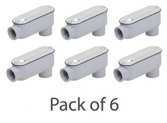 Pack of 6 – 3/4″ LR Conduit Body, Die Cast Aluminum, Stamped Steel Cover