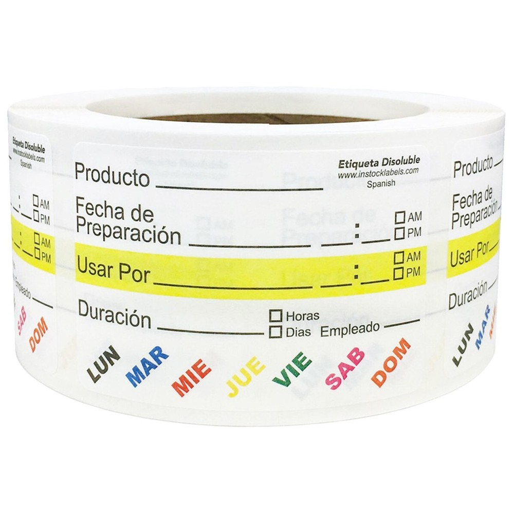 Dissolvable Shelf Life in Spanish Stickers, 2 x 3 Inches in Size, 500 Labels