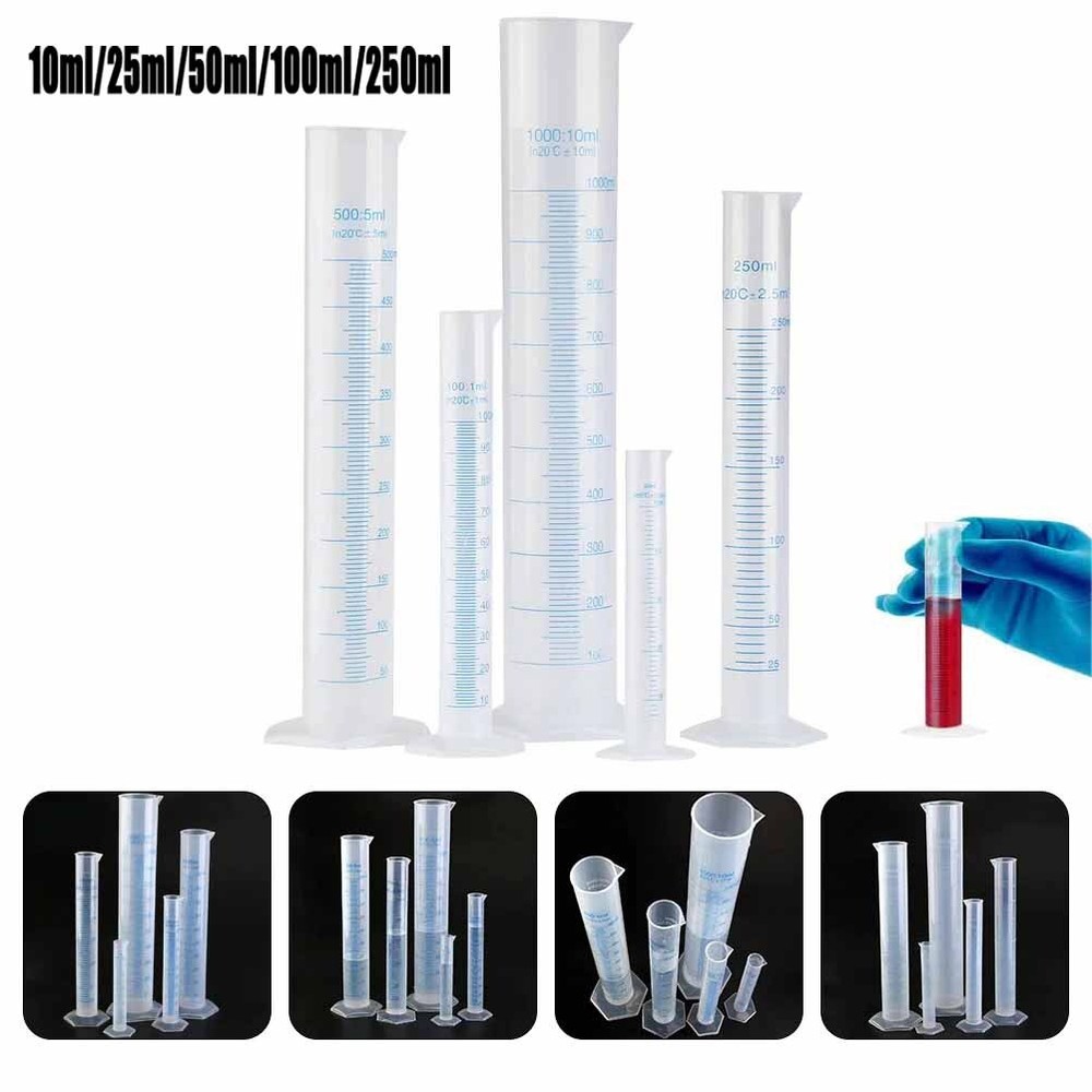 10/25/50/100/250ML Plastic Measuring Cylinder Laboratory Test Graduated Tube