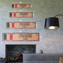 STRASBOURG FRANCE Vintage Street Sign French flag city country road wall rustic