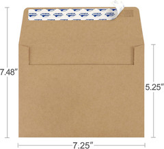 200 Qty A7 Invitation Envelopes 5 X 7, 120GSM Brown Kraft Paper Envelopes for 5X